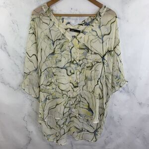 Gypsy 05 Tunic Blouse 100% Silk S Mesh  Green Abstract Dolman Sleeves Lagenlook